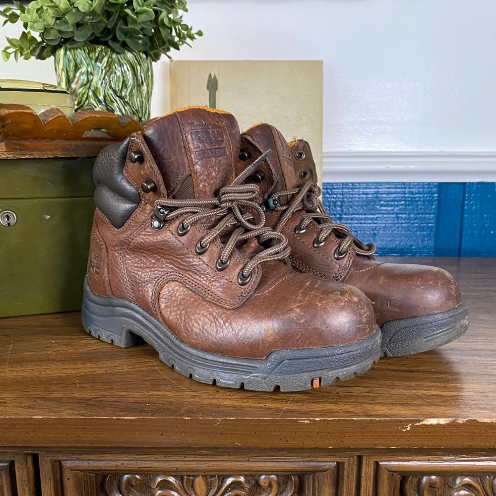 Timberland PRO TiTaN Brown Leather Alloy Toe Work Boots Slip Resistant 72399